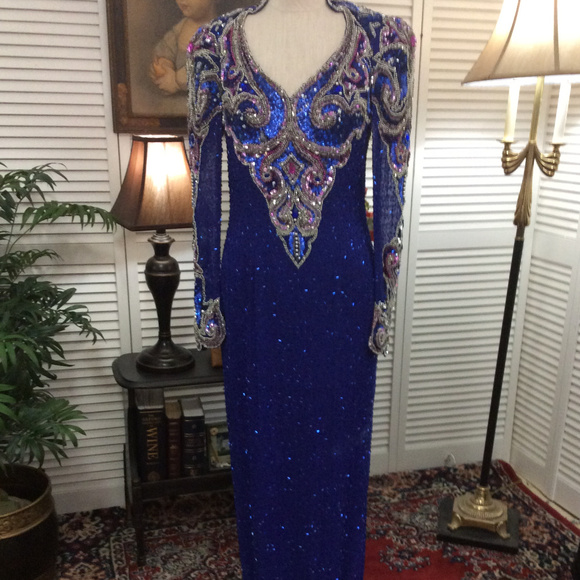 SOLD ... Glitzy Silk Sequin Pageant Evening Gown - Picture 1 of 8